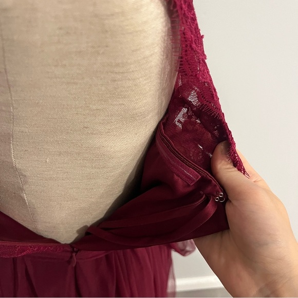 Anthropologie Hithero Red Lace Long‎ Chiffon Dress 4 - Picture 7 of 10